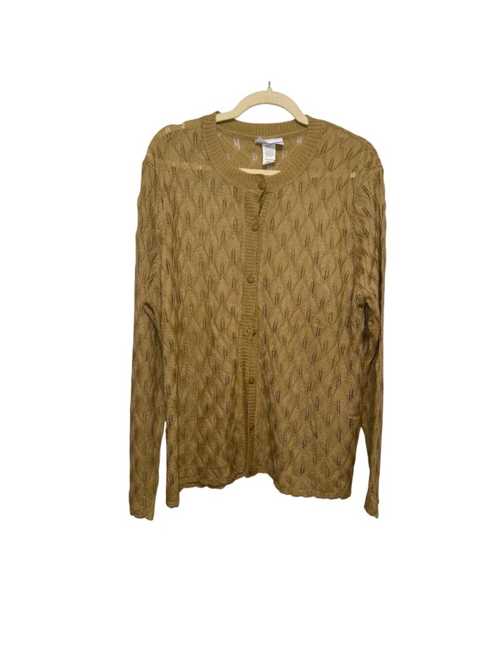 Blair Womens XL Open-Knit Button-Up Cardigan Sweater Tan Lightweight